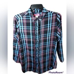 Betsy Johnson flannel nightshirt ruffles detail by buttons med